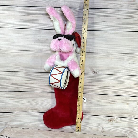 VTG Energizer Battery Bunny Christmas Stocking 27" Holding Drum 1993 Pink Retro - Picture 8 of 16